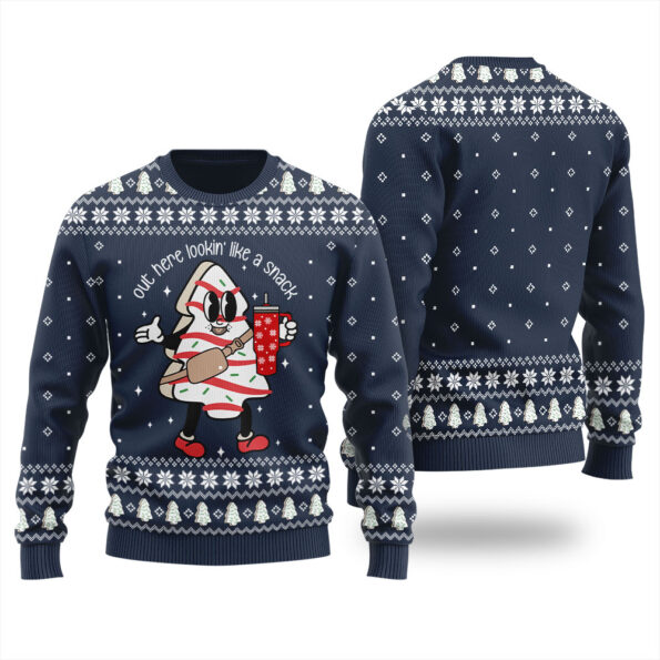 Christmas Tree Snack Christmas Sweater Navy