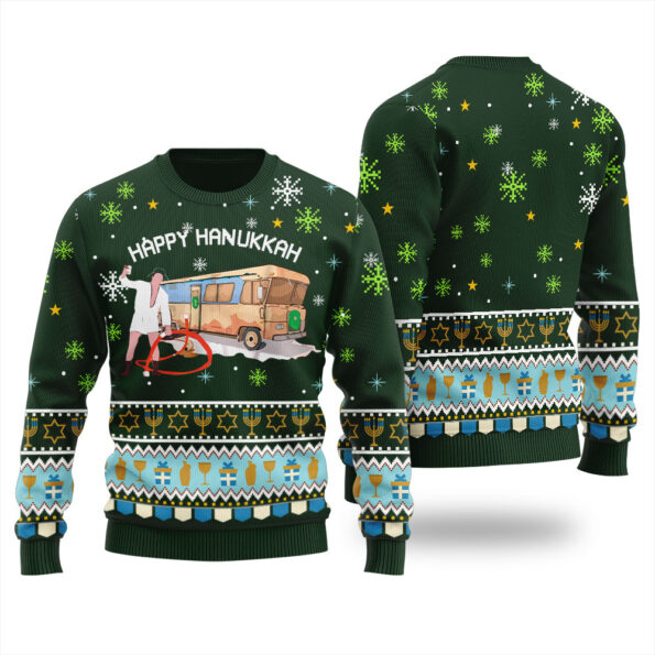 Christmas Vacation Hanukkah Ugly Sweater Forest Green