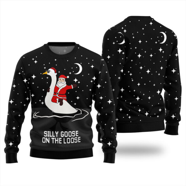 Cool Goose On The Loose Ugly Christmas Sweater Black