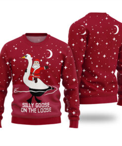 Cool Goose On The Loose Ugly Christmas Sweater Cardinal Red