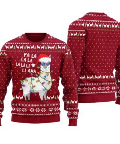 Cool Llama Christmas Sweater Cardinal Red