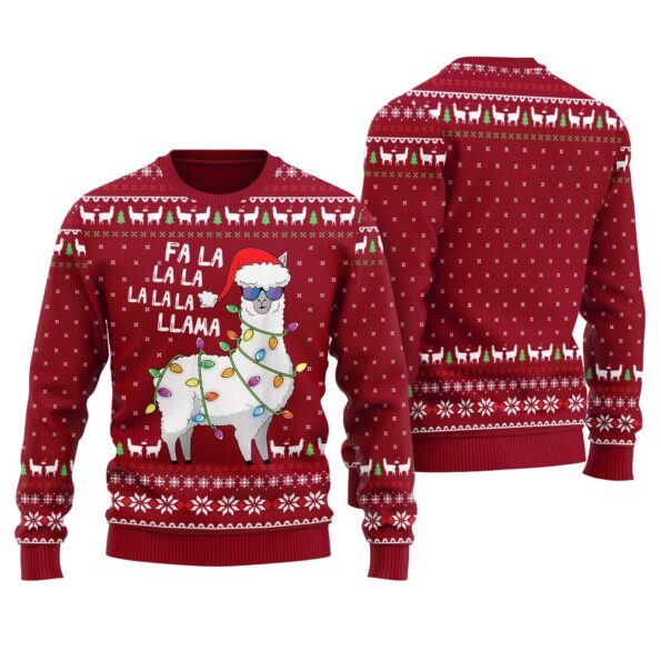 Cool Llama Christmas Sweater Cardinal Red