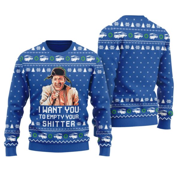 Cousin Eddie Empty Your Shitter Ugly Christmas Sweater Royal