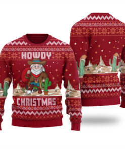 Cowboy Santa Christmas Sweater Cardinal Red