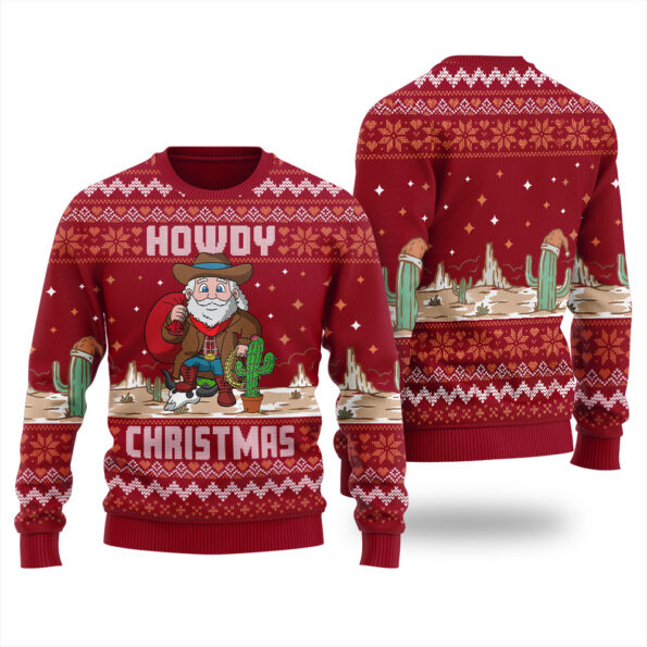 Cowboy Santa Christmas Sweater Cardinal Red