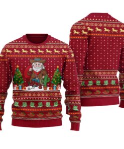 Cowboy Santa Ugly Christmas Sweater Cardinal Red