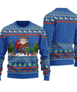 Cowboy Santa Ugly Christmas Sweater Royal