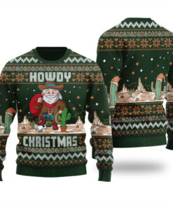 Cowboy Santa Ugly Sweater Forest Green