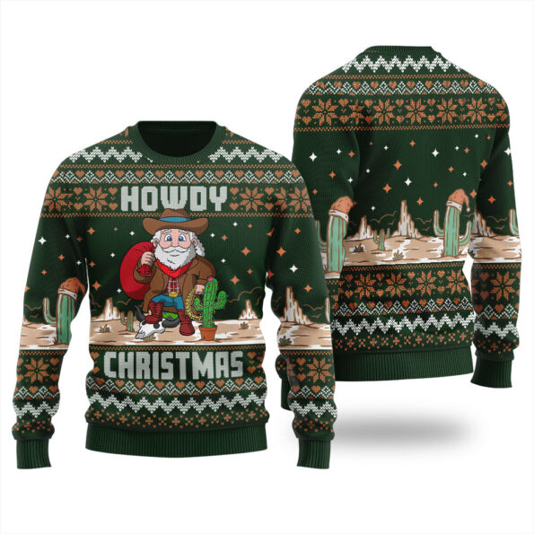 Cowboy Santa Ugly Sweater Forest Green