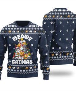 Cute Meowy Ugly Christmas Sweater Navy