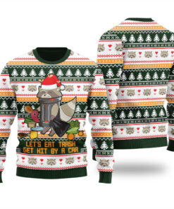 Cute Raccoon Ugly Christmas Sweater Forest Green