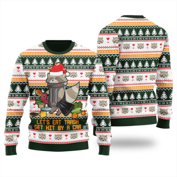 Cute Raccoon Ugly Christmas Sweater Forest Green