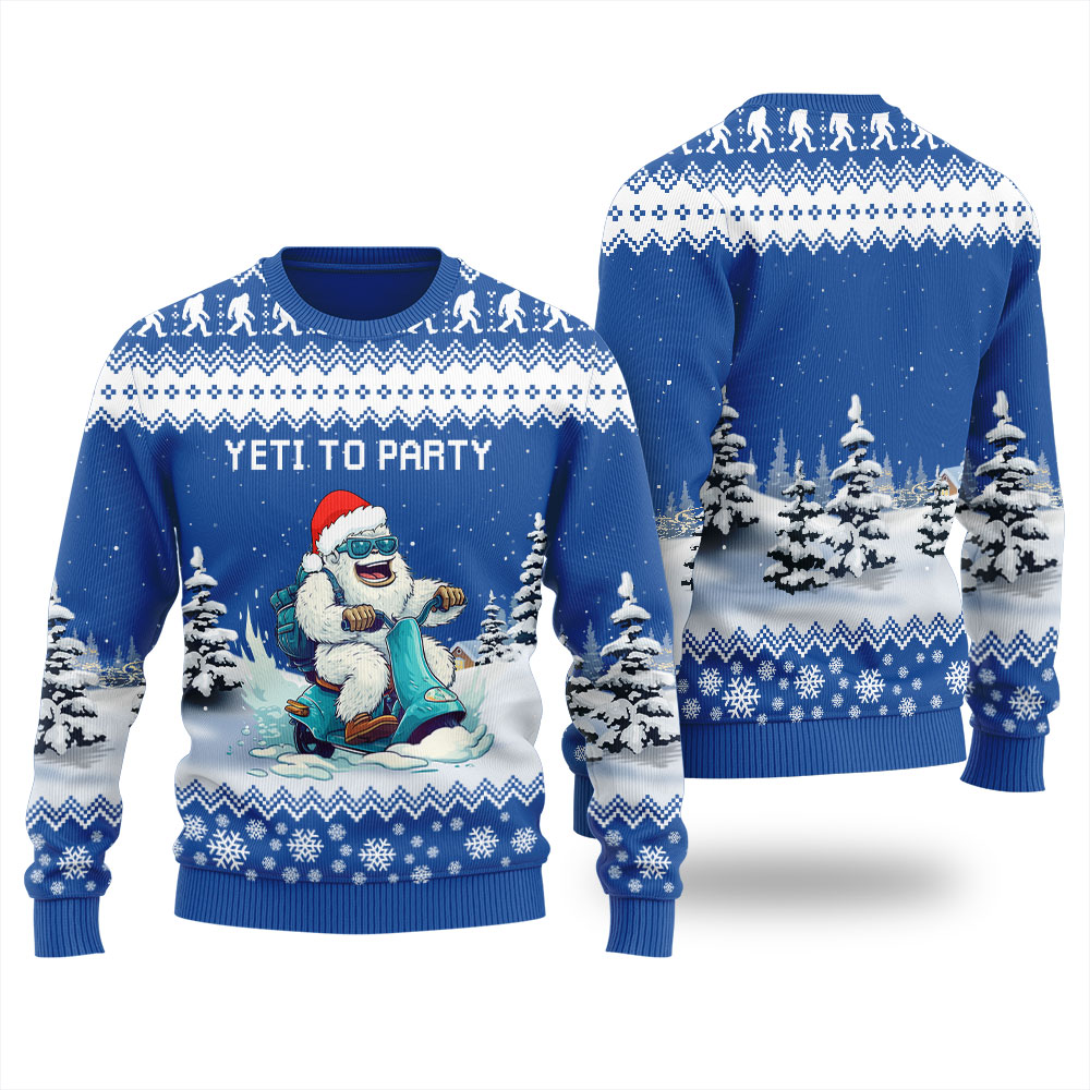 Cute Yeti Riding Motorbike Ugly Christmas Sweater Royal 6 Cute Yeti Riding Motorbike Ugly Christmas Sweater Royal