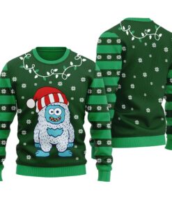 Cute Yeti Ugly Christmas Sweater Forest Green