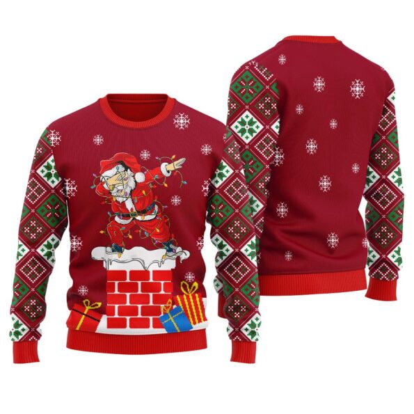 Dabbing Santa Christmas Sweater Cardinal Red