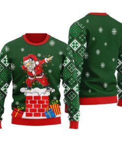 Dabbing Santa Ugly Sweater Forest Green
