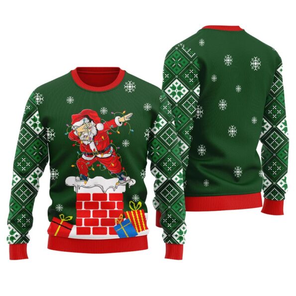 Dabbing Santa Ugly Sweater Forest Green