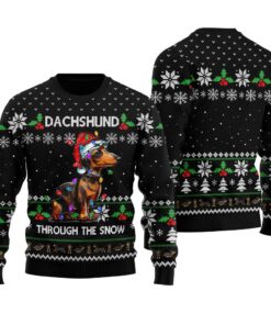 Dachshund Through The Snow Ugly Christmas Sweater Black