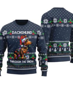 Dachshund Through The Snow Ugly Christmas Sweater Navy