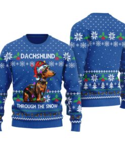 Dachshund Through The Snow Ugly Christmas Sweater Royal