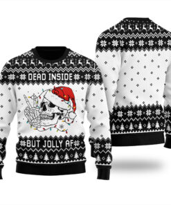 Dead Inside Skeleton Jolly AF Funny Ugly Christmas Sweater Black