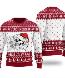 Dead Inside Skeleton Jolly AF Funny Ugly Christmas Sweater Cardinal Red