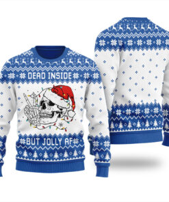 Dead Inside Skeleton Jolly AF Funny Ugly Christmas Sweater Royal