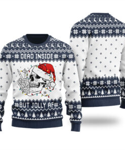 Dead Inside Skeleton Jolly AF Ugly Christmas Sweater Navy