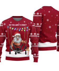 Do You Want A Ride Funny Ugly Christmas Sweater Cardinal Red