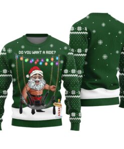 Do You Want A Ride Funny Ugly Christmas Sweater Forest Green