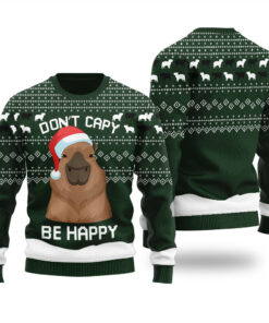 Dont Capy Be Happy Capybara Ugly Sweater Forest Green
