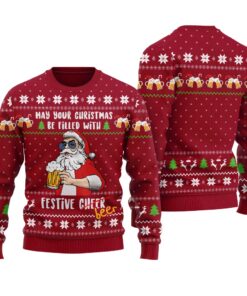 Drinking Beer Funny Ugly Christmas Sweatshirt Cardinal Red