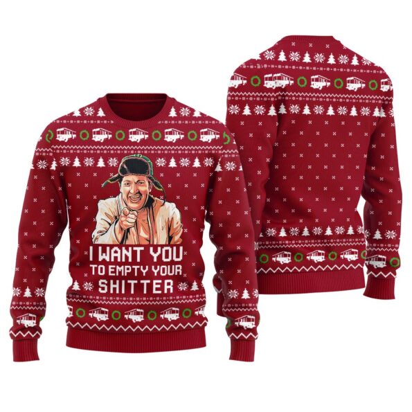 Empty Your Shitter Christmas Vacation Ugly Sweater Cardinal Red