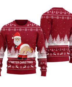Farter Christmas Funny Santa Ugly Christmas Sweater Cardinal Red