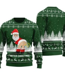 Farter Christmas Funny Santa Ugly Christmas Sweater Forest Green