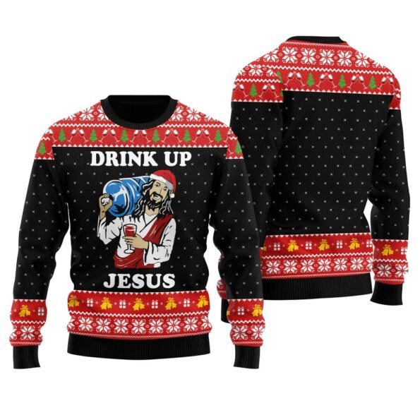 Festive Jesus Party Savior Ugly Sweater Black