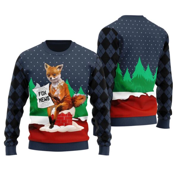 Fox Reading News Christmas Sweater Navy