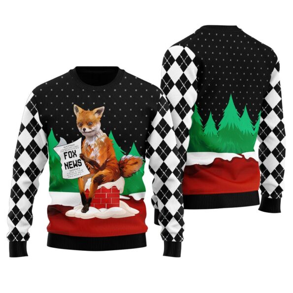Fox Reading News Ugly Sweater Black