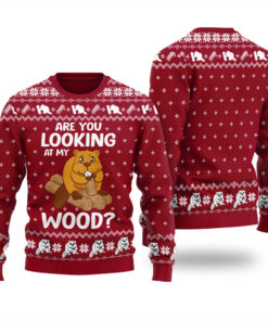 Funny Beaver Dirty Joke Ugly Christmas Sweater Cardinal Red