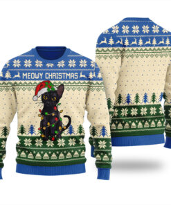 Funny Black Cat Ugly Christmas Sweater Royal