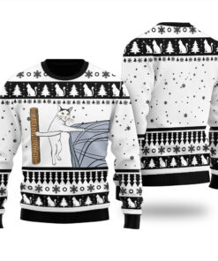 Funny Cat Scratching Ugly Christmas Sweater Black
