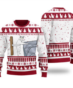 Funny Cat Scratching Ugly Christmas Sweater Cardinal Red