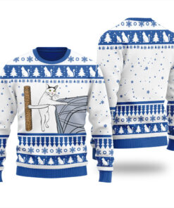 Funny Cat Scratching Ugly Christmas Sweater Royal