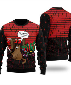 Funny Cat Ugly Christmas Sweater Black