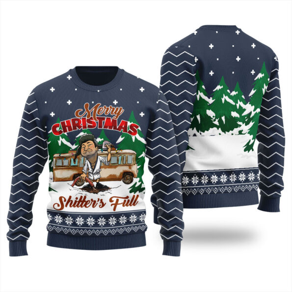 Funny Cousin Eddie Shitters Full Christmas Sweater Navy