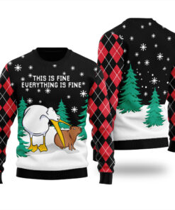 Funny Everything Is Fine Capybara Christmas Sweater Black