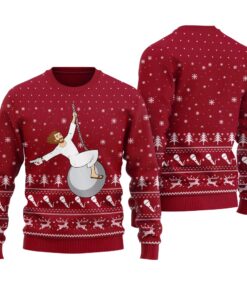Funny Jesus Wrecking Ball Ugly Christmas Sweater Cardiral Red