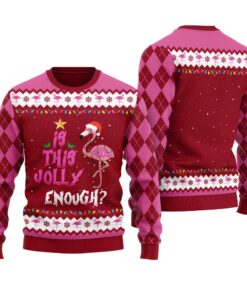 Funny Jolly Flamingo Christmas Sweater Cardinal Red