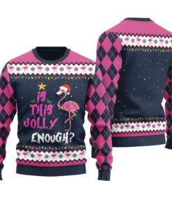 Funny Jolly Flamingo Ugly Christmas Sweater Navy
