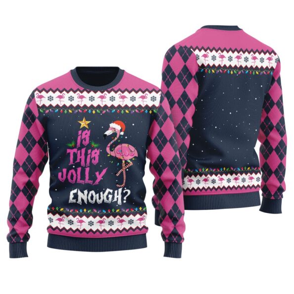Funny Jolly Flamingo Ugly Christmas Sweater Navy